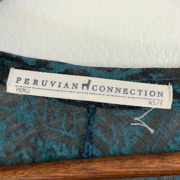 Peruvian Connection Tunic Swing Tee XS Small Burnout Sheer Long Sleeve Oversized - Picture 6 of 10